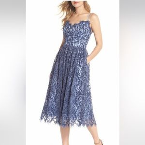 Eliza J. Midi Blue Formal Cocktail Lace Overlay Strap Dress Size 12